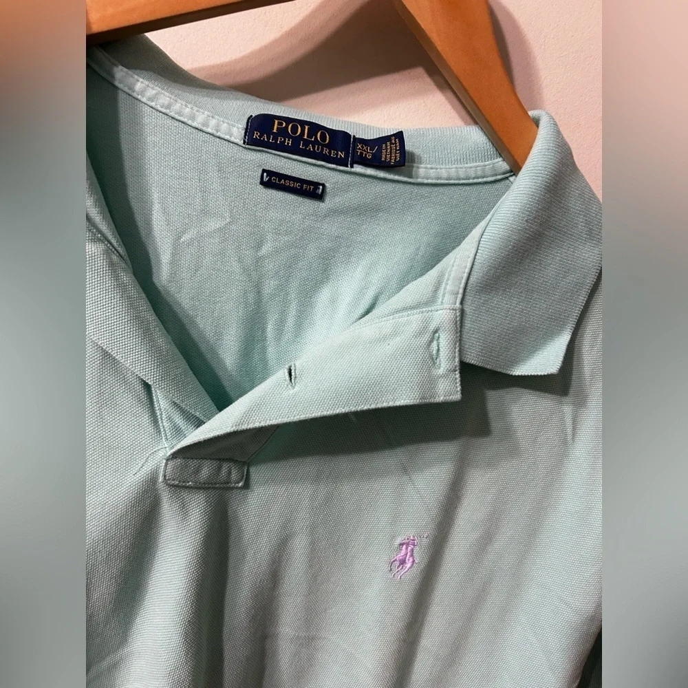 Polo Ralph Lauren Light Teal & purple pony  Men's Polo Shirt big & tall 2xl
